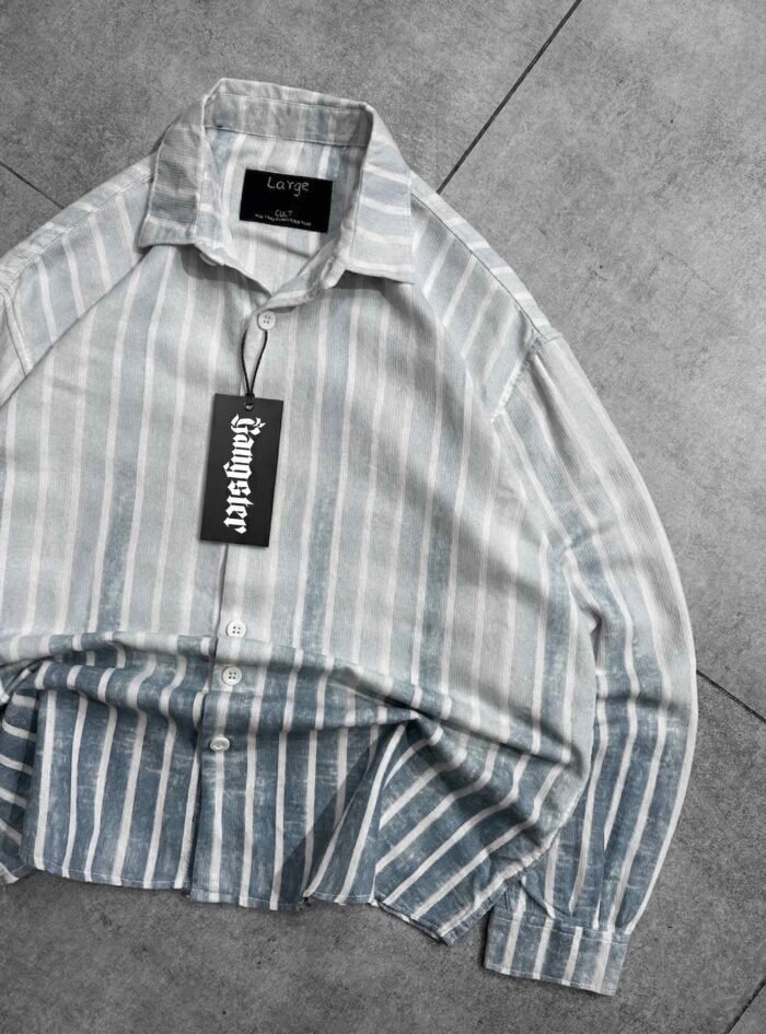 SXTN Back Puff Printed With Dip-Dye Striped Dropshoulder Shirt-blue3