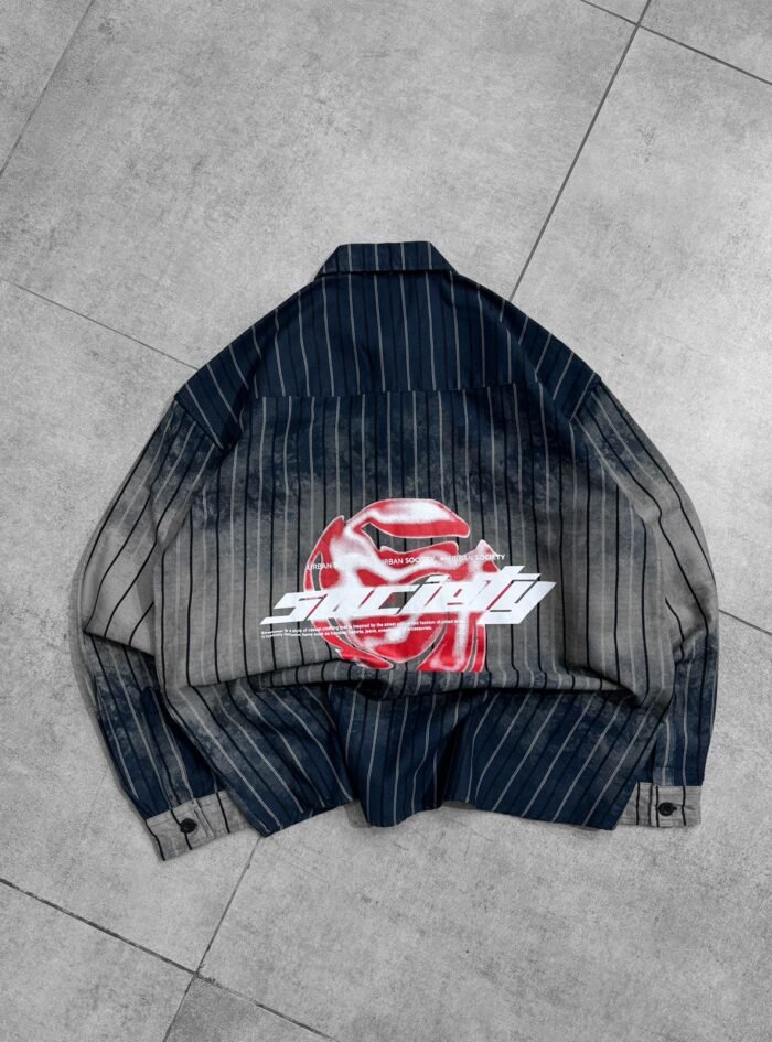 Society Back Printed Faded Effect Dropshoulder Shirt-blue2