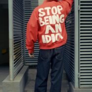 Stop Being An Idiot Back Printed Oversize Hoodie-Orange2