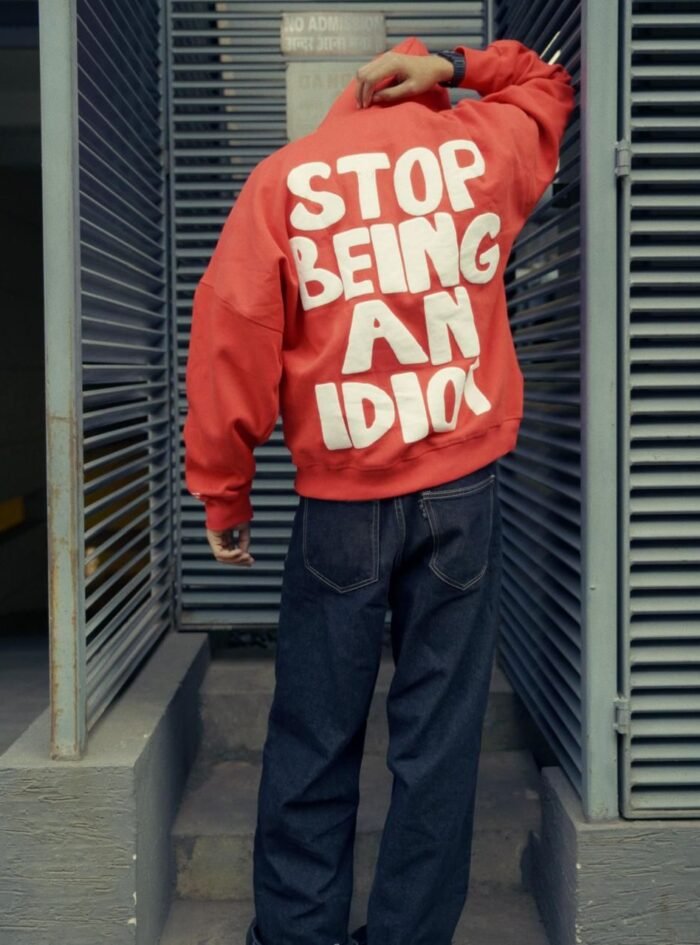 Stop Being An Idiot Back Printed Oversize Hoodie-Orange2 Stop Being An Idiot Back Printed Oversize Hoodie-Orange2