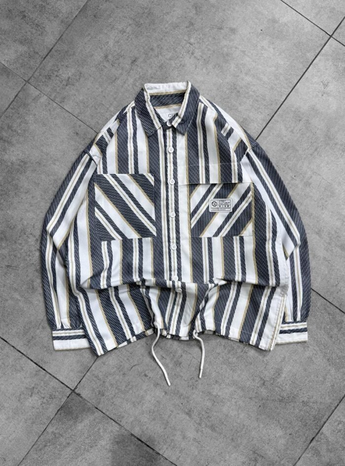 Stussy Back Patched Printed With DrawString Dropshoulder Shirt-grey1