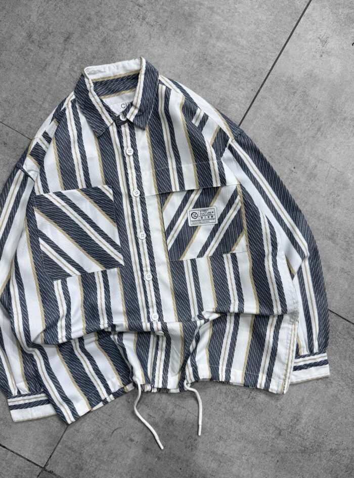 Stussy Back Patched Printed With DrawString Dropshoulder Shirt-grey3