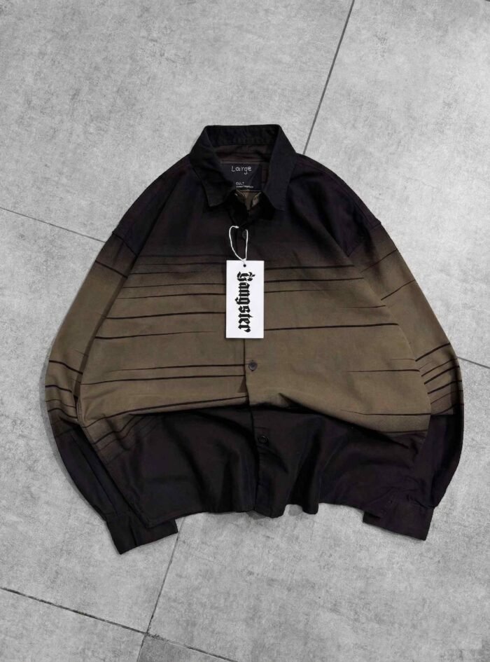 Tired Back Printed Dip-Dye Dropshoulder Shirt-Olive Green1