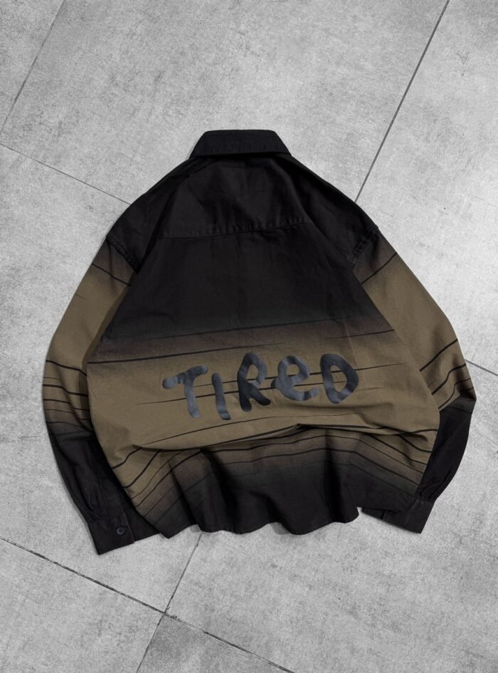 Tired Back Printed Dip-Dye Dropshoulder Shirt-Olive Green2