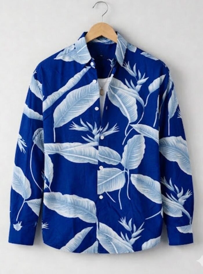Tropical Leaf Print Shirt-blue2