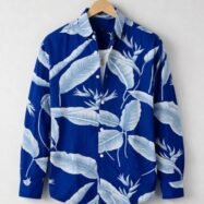 Tropical Leaf Print Shirt-blue2