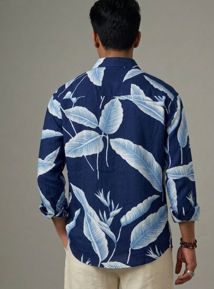 Tropical Leaf Print Shirt-blue3