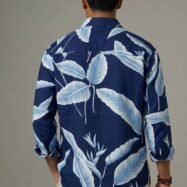 Tropical Leaf Print Shirt-blue3