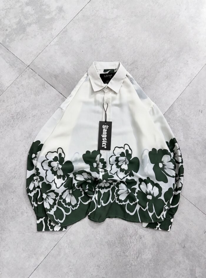 Bottom floral print drop shoulder shirt - Dark Green - 1 Bottom floral print drop shoulder shirt - Dark Green - 1