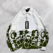 Bottom floral print drop shoulder shirt - Olive Green - 1