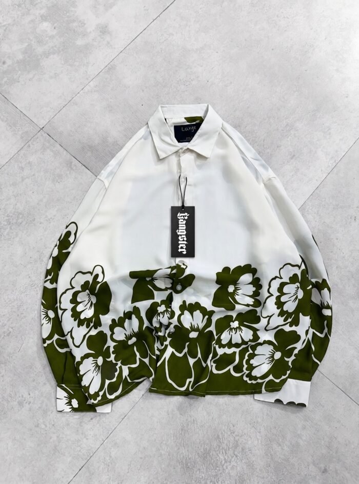 Bottom floral print drop shoulder shirt - Olive Green - 1 Bottom floral print drop shoulder shirt - Olive Green - 1