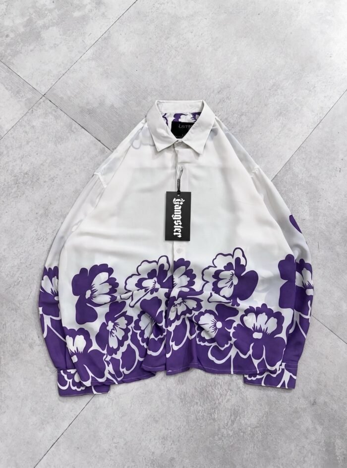 Bottom floral print drop shoulder shirt - purple - 1