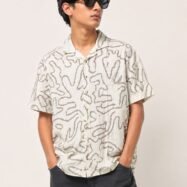 Earthwave Half Sleeve Print Cotton Shirt - Off White - 2