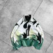 Flame Print Oversized Button-Up Shirt-green1