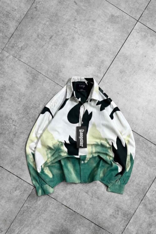 Flame Print Oversized Button-Up Shirt