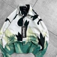 Flame Print Oversized Button-Up Shirt-green2