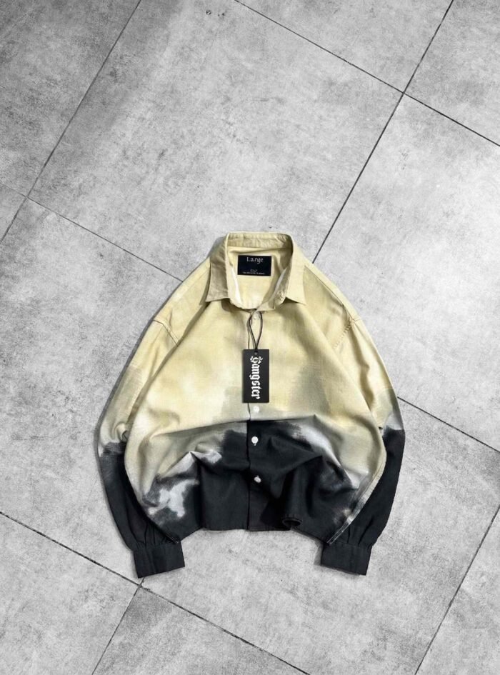 Gradient Fade Oversized Button-Up Shirt-yellow1