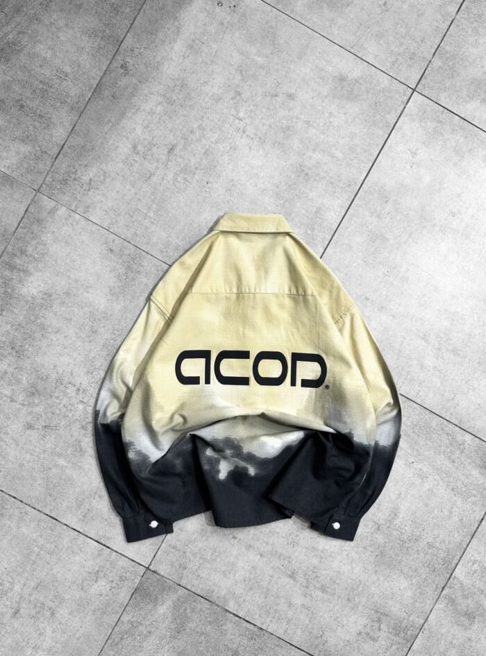 Gradient Fade Oversized Button-Up Shirt-yellow2