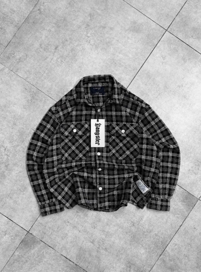 Grid Check Double Side Pocket Shirt-black
