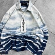 Horizontal Tie-Dye Print Button-up Shirt-blue2