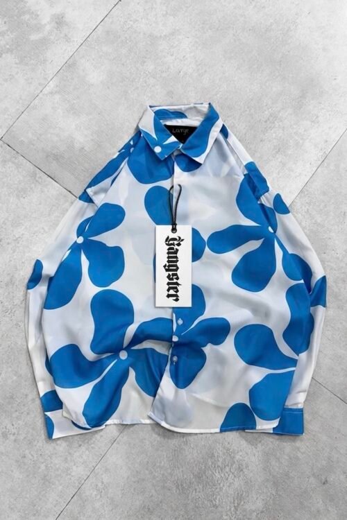 Big Floral Printed Oversize Viscose Shirt