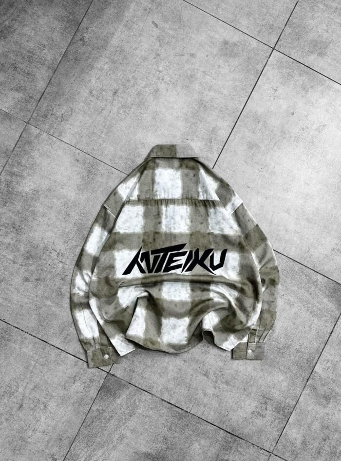 KITEIKU Back Printed Tie-dye Button-up Shirt-olive green2