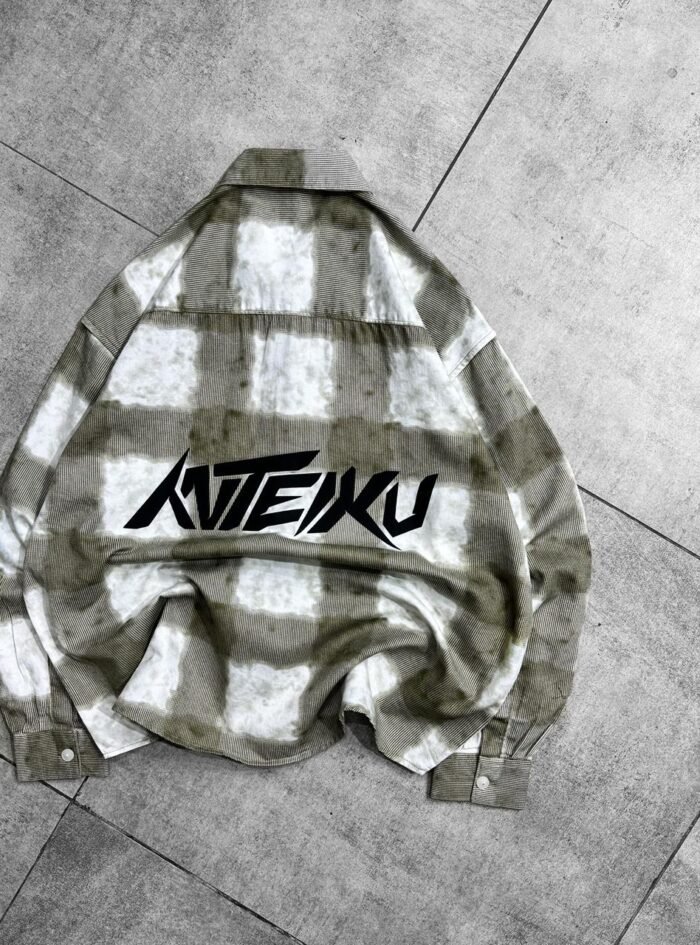 KITEIKU Back Printed Tie-dye Button-up Shirt-olive green3