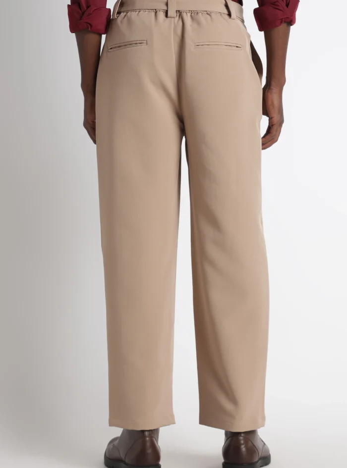 Korean Casual Trousers with Belt Detail Beige4