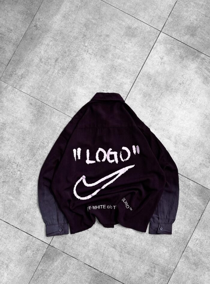 LOGO Back Printed Streetwear Button-up Shirt-purple2