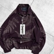 Men’s Relaxed-fit Leaf Print Button-up Shirt-purple2