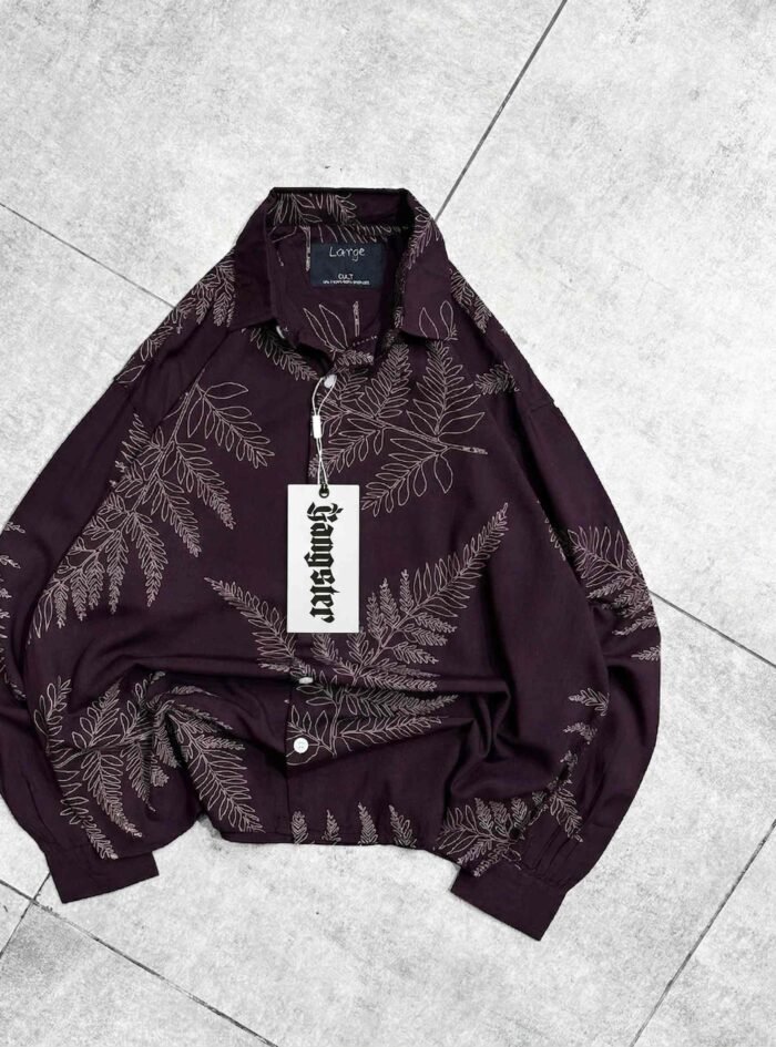 Men’s Relaxed-fit Leaf Print Button-up Shirt-purple2