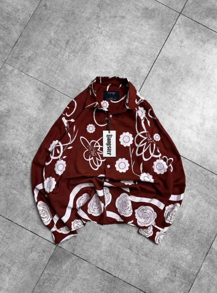 Midnight Rose Satin Touch Shirt-red1