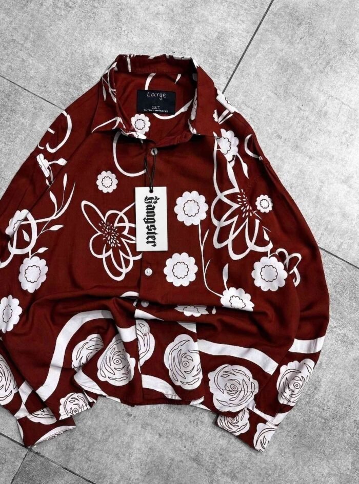 Midnight Rose Satin Touch Shirt-red2