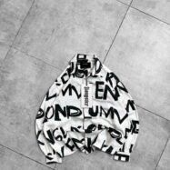 Oversized Typography Print Button-up Shirt-black1