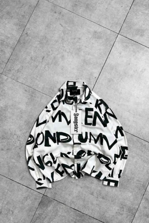 Oversized Typography Print Button-up Shirt