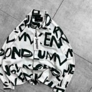 Oversized Typography Print Button-up Shirt-black2