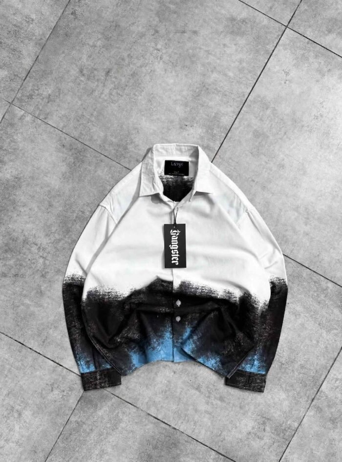 STURDY Back Printed Oversized Button-Up Shirt-blue1