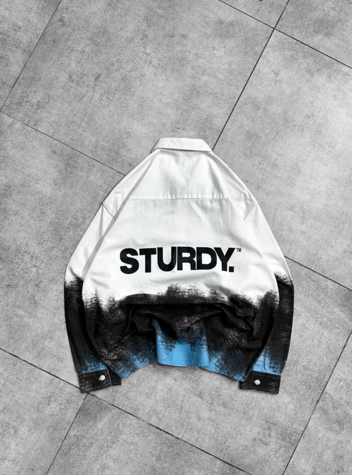 STURDY Back Printed Oversized Button-Up Shirt-blue2
