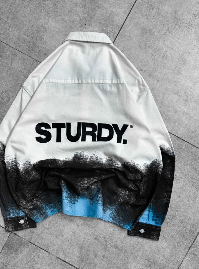 STURDY Back Printed Oversized Button-Up Shirt-blue3