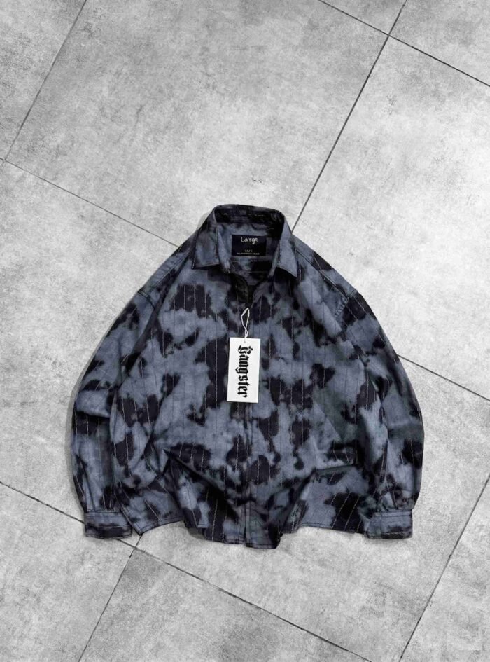 Tie-Dye Oversized Button-Up Shirt-grey1