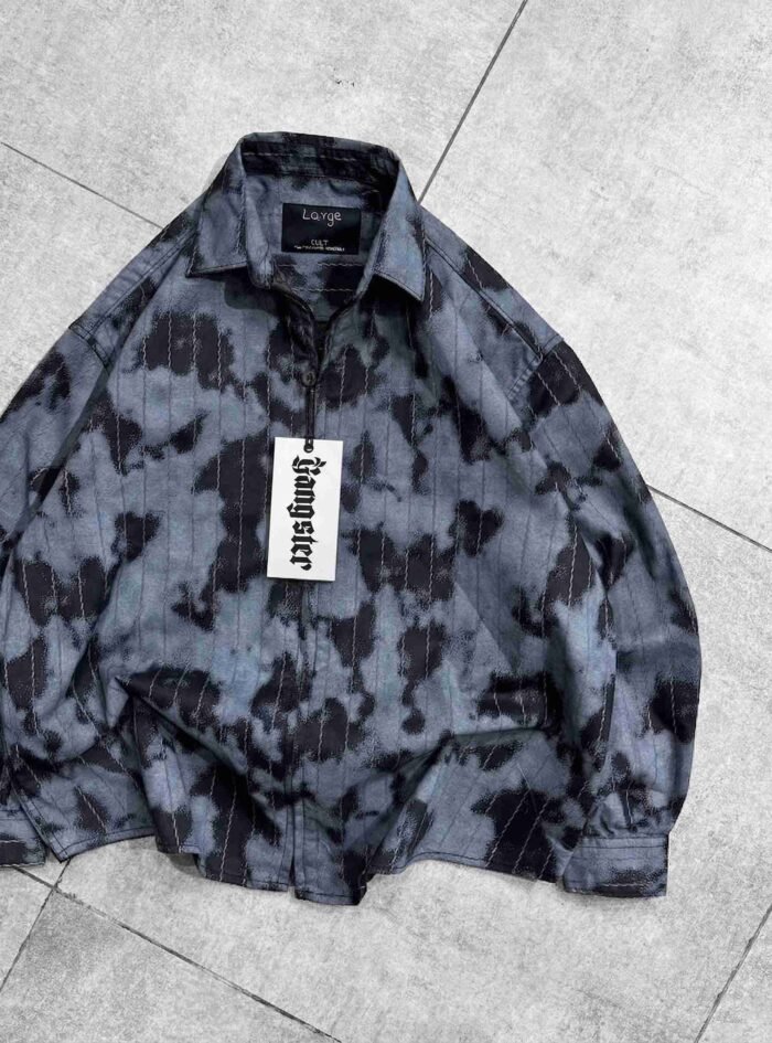 Tie-Dye Oversized Button-Up Shirt-grey2