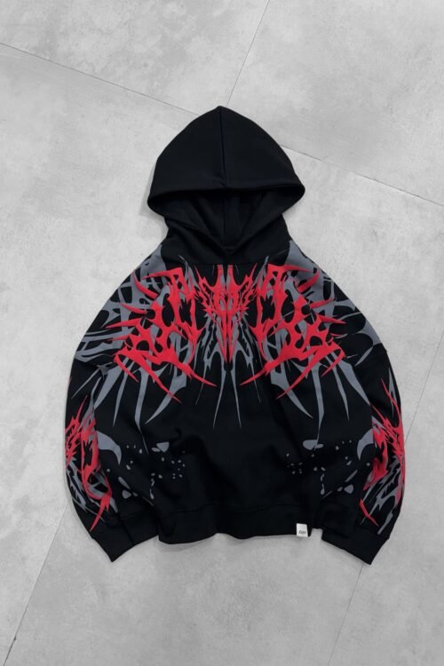 Oversized Y2K Tribal Design Hoodie