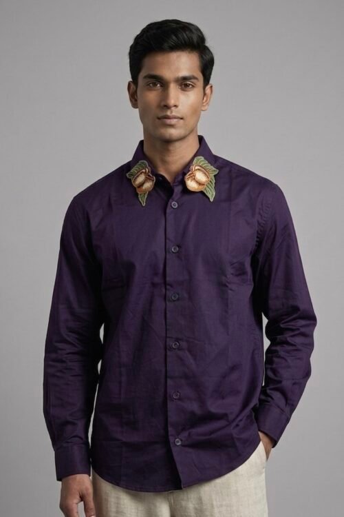 Golden Harvest Embroidered Collar Oversize Shirt