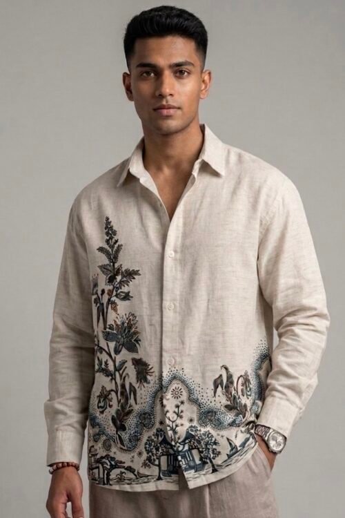 Botanical Chinoiserie Linen Shirt