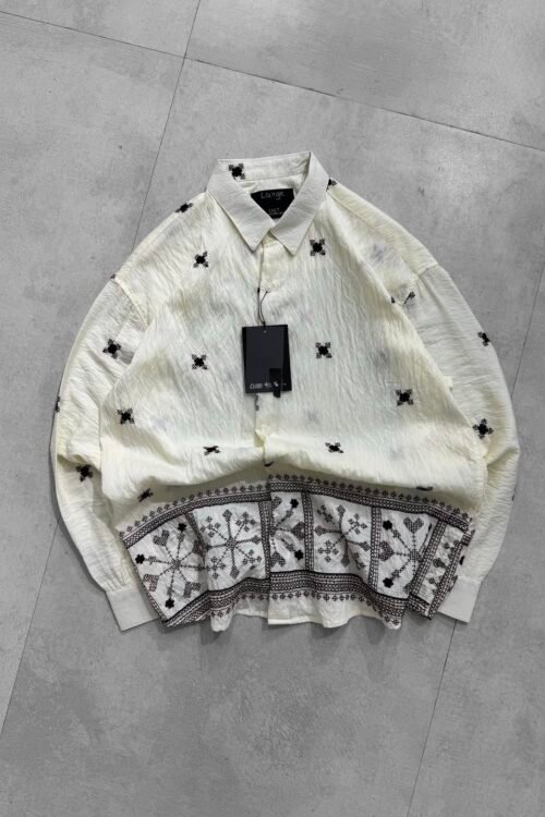 Folk Cross Embroidered Oversized Shirt