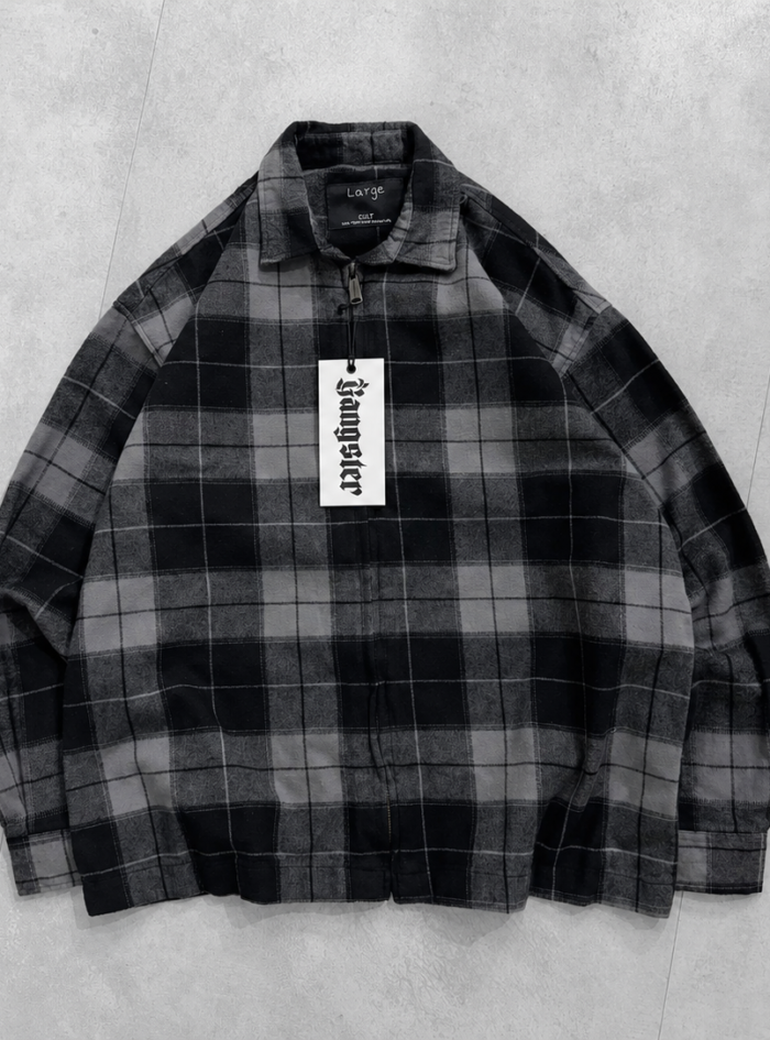 Plaid BOOM Drop Shoulder Zipper Shacket-1
