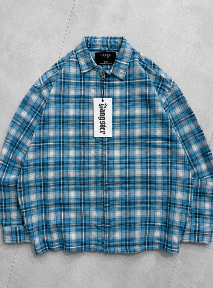 Plaid BOOM Drop Shoulder Zipper Shacket-2
