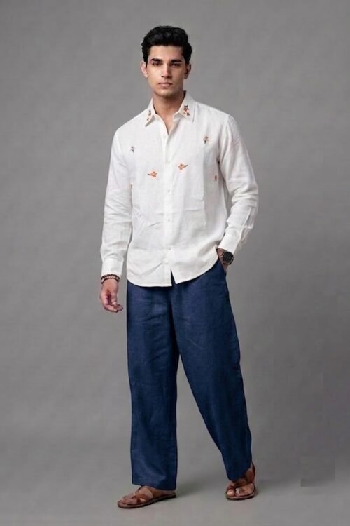 Botanical Embroidered Linen Shirt