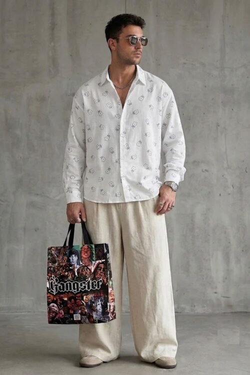 The Linen-Blend Outlined Flora Shirt
