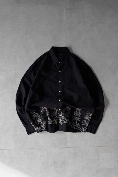 FLOWER BOTTOM EMBROIDERY LINEN DROP SHIRT